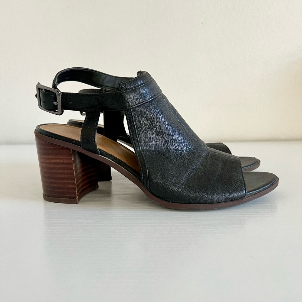 Franco Sarto Harlot leather open toe strappy bootie block heel black - size 7.5
